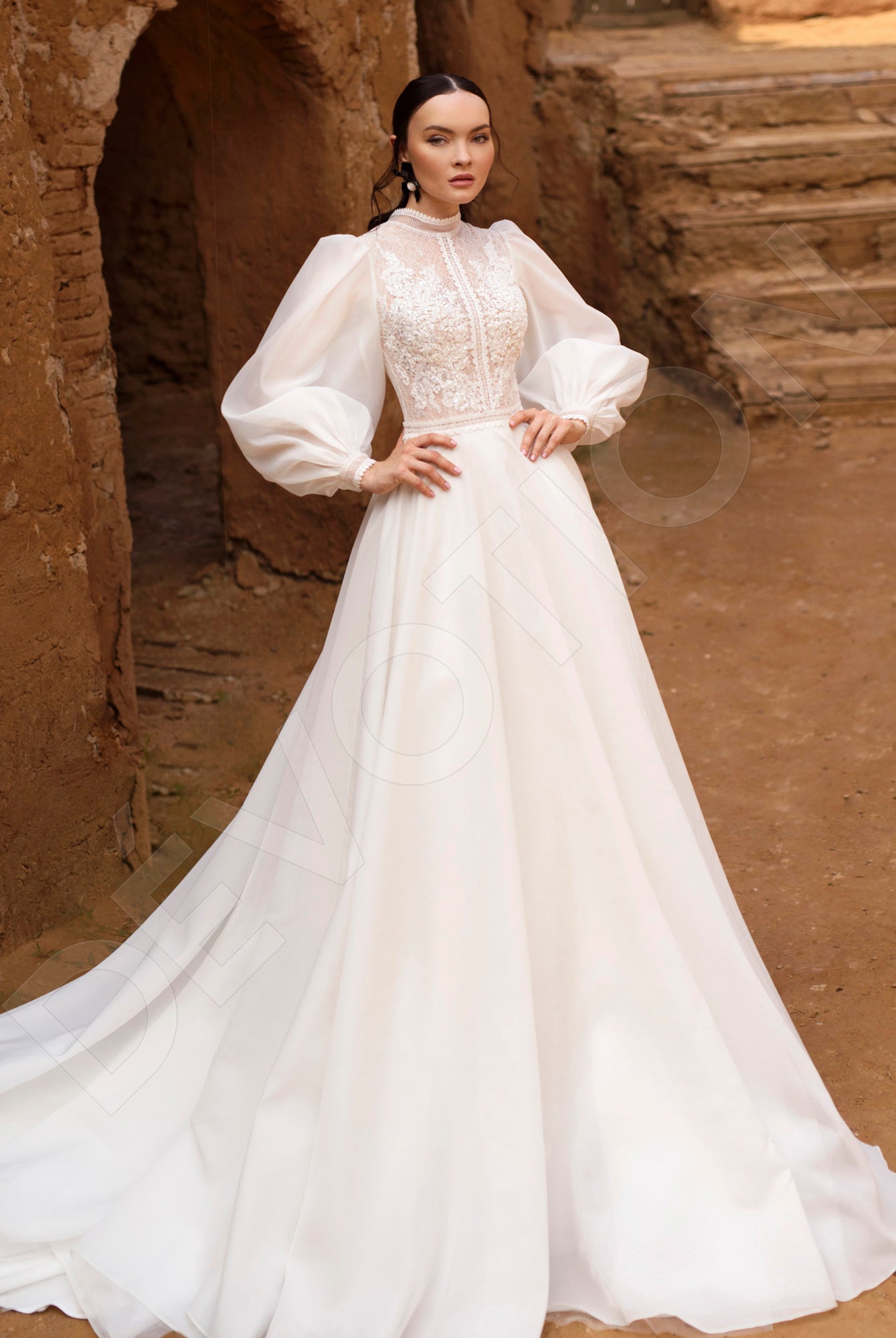 High neck sleeve wedding dress hotsell