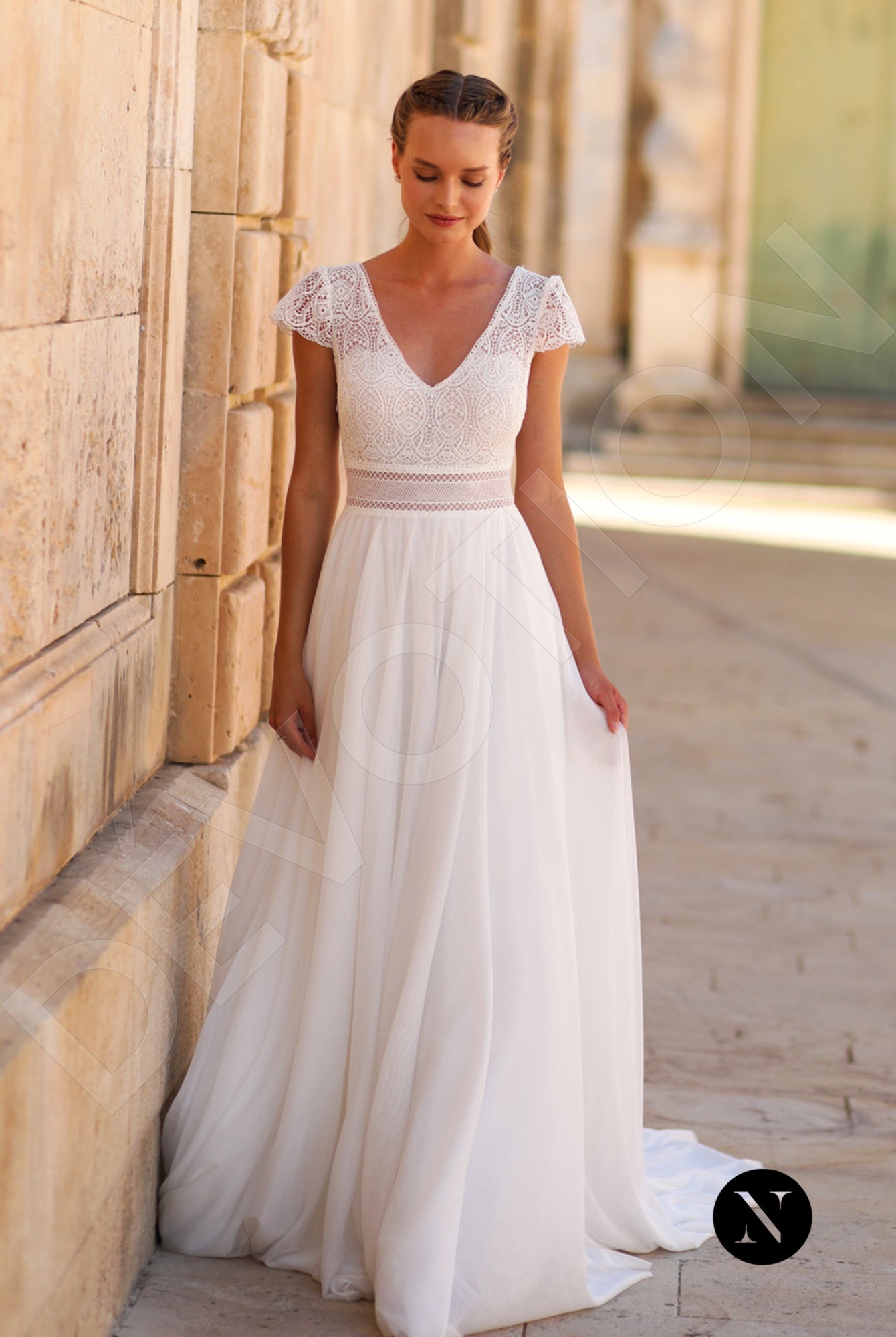 Wedding dresses a line v neck sales