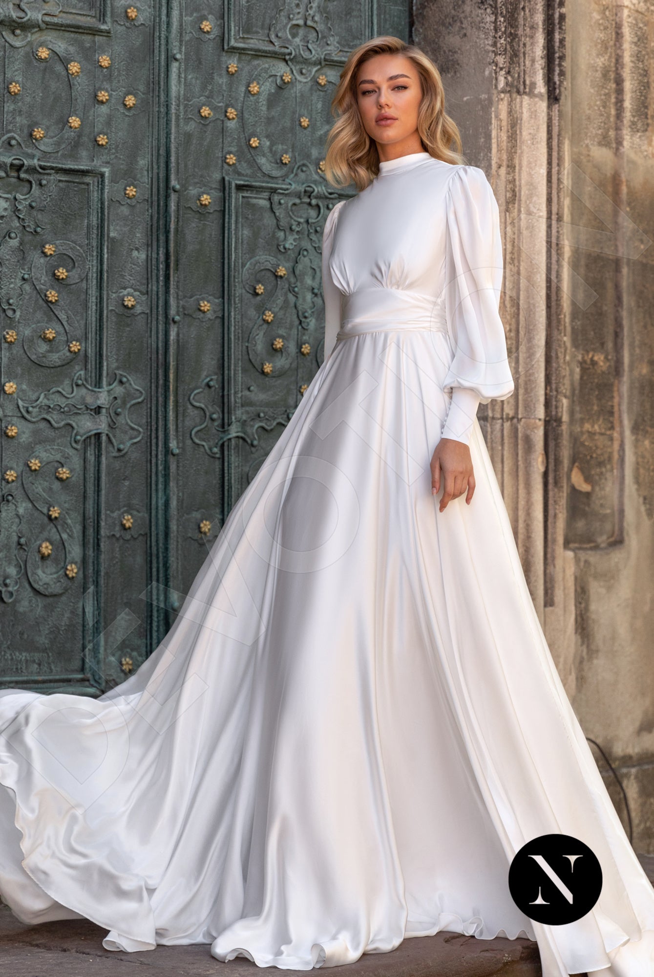 Plain high neck wedding dress best sale