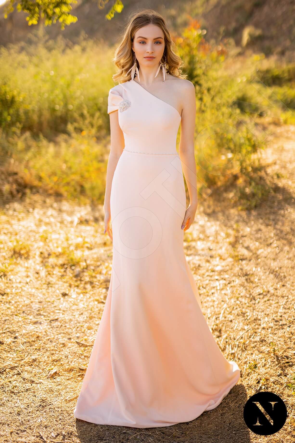 Albina Trumpet Mermaid Asymmetric One shoulder Peach Wedding dress