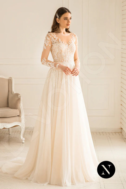 Averill A-line Illusion Ivory Champagne Wedding dress