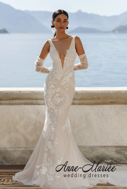 Melia Trumpet/Mermaid Illusion Milk/Powder Wedding dress