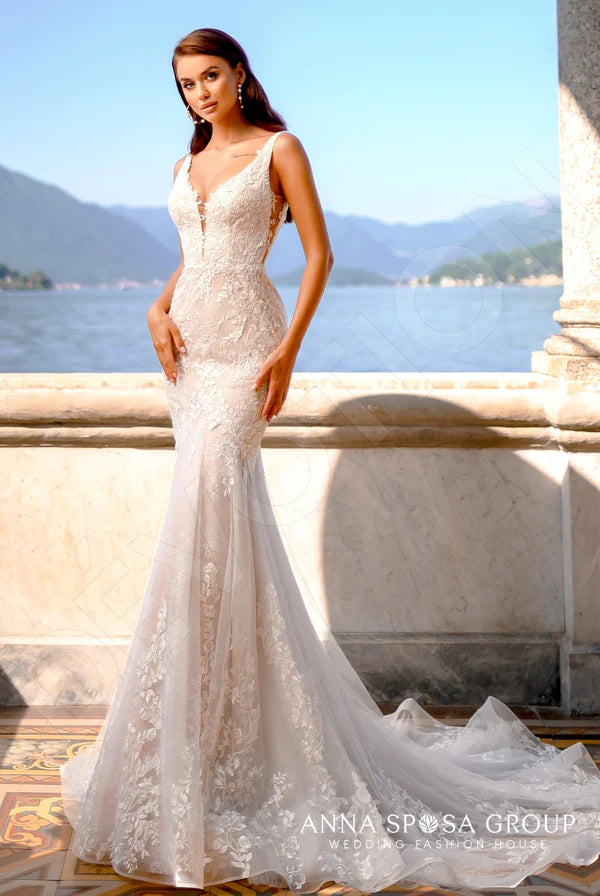 Eridan Trumpet/Mermaid Deep V-neck Milk Powder Wedding dress