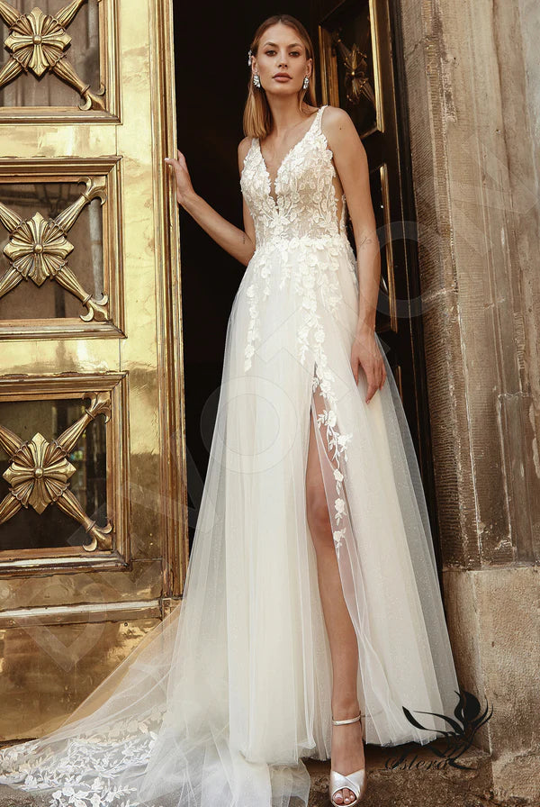 Bimala A-line V-neck Ivory Wedding dress