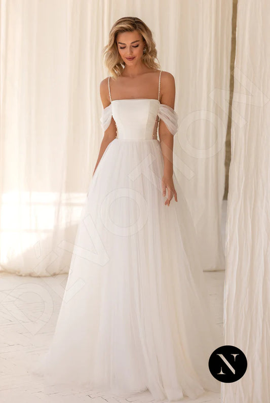 Ines A-line Straight across Milk Wedding dress