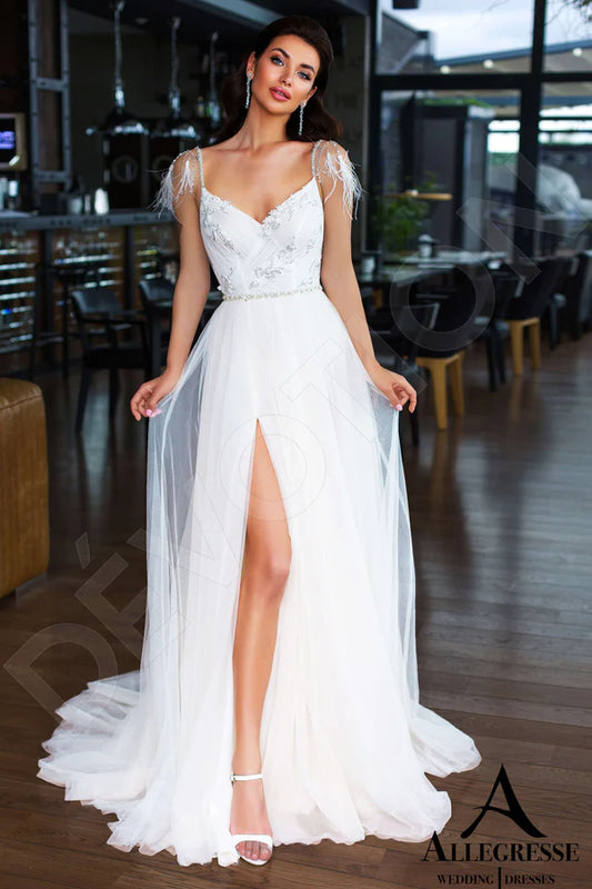 Maxima A-line V-neck Milk Nude Wedding dress