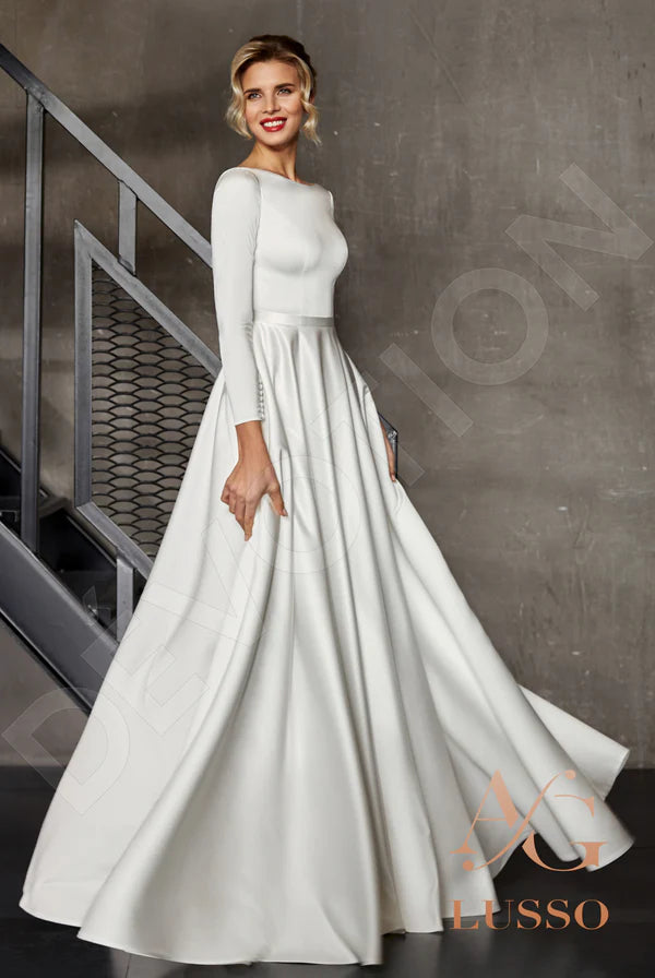 Brigitte A-line Boat/Bateau Ivory Wedding dress