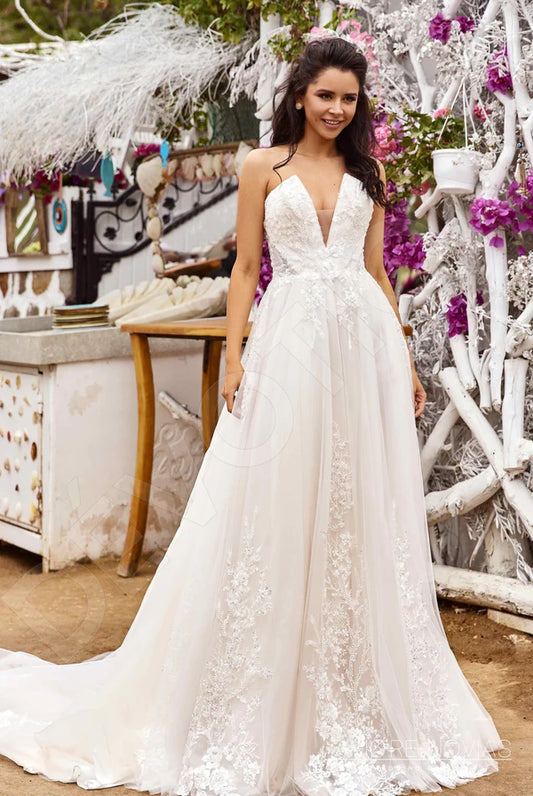 Casey A-line Deep V-neck Milk Blush Wedding dress