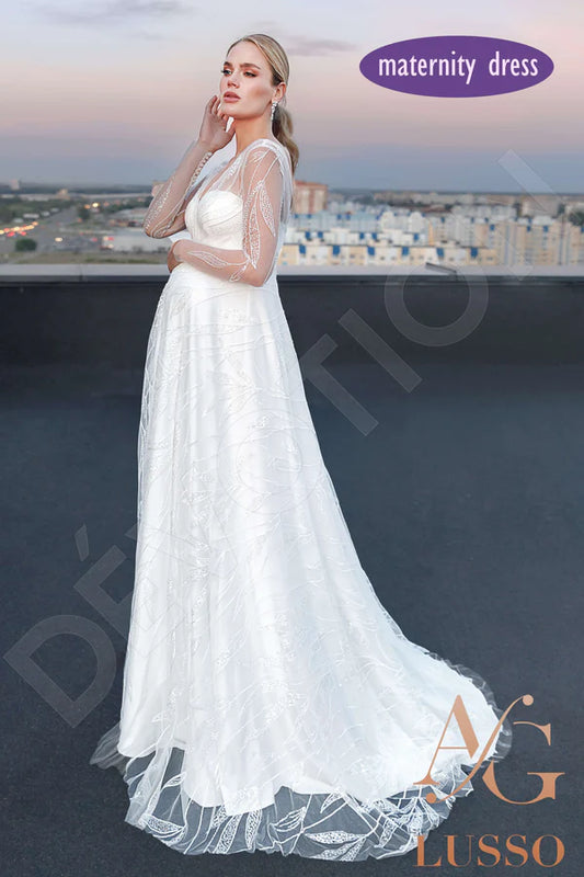 Theia A-line V-neck Ivory Wedding dress