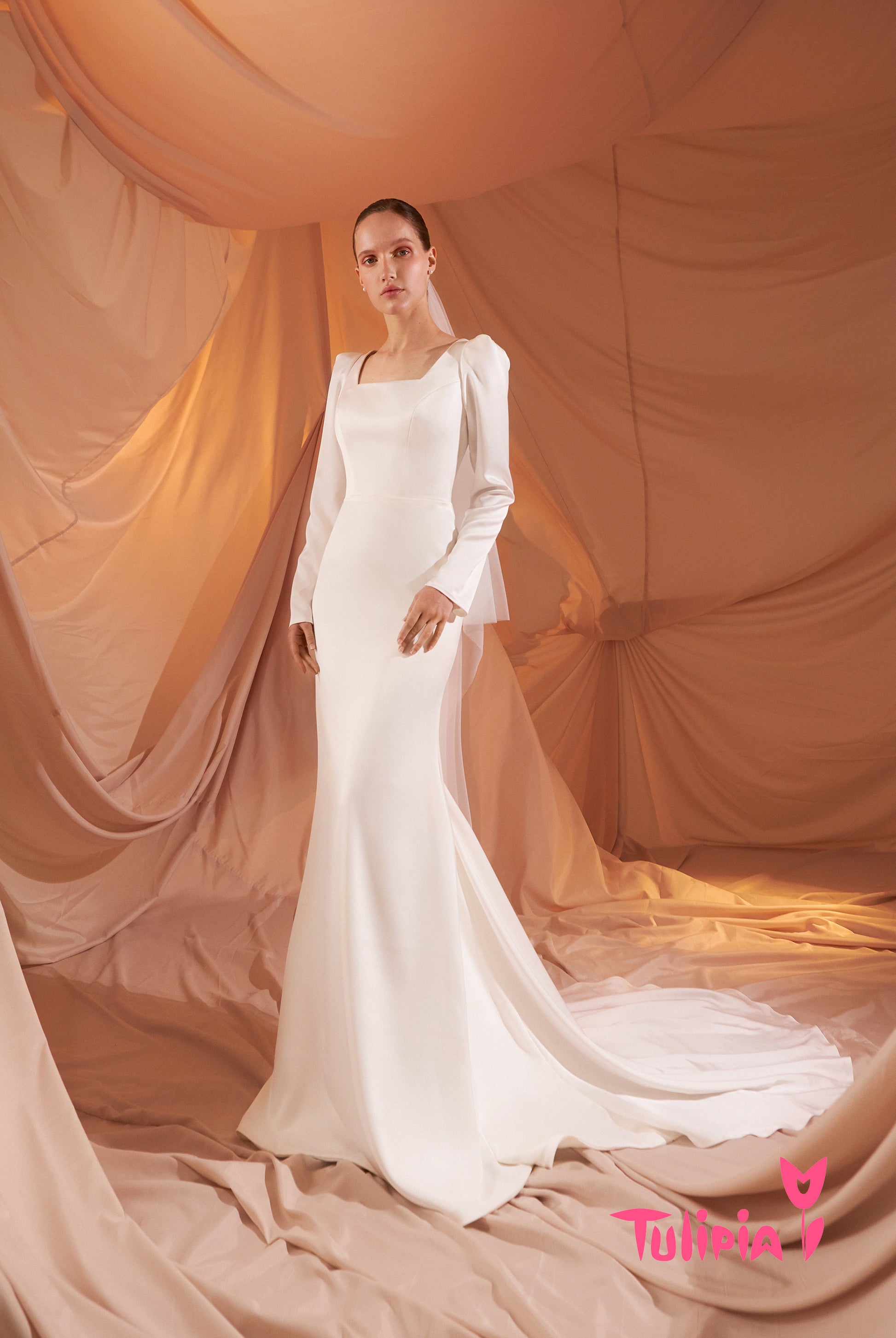 Agate Trumpet/Mermaid Square Milk Wedding dress