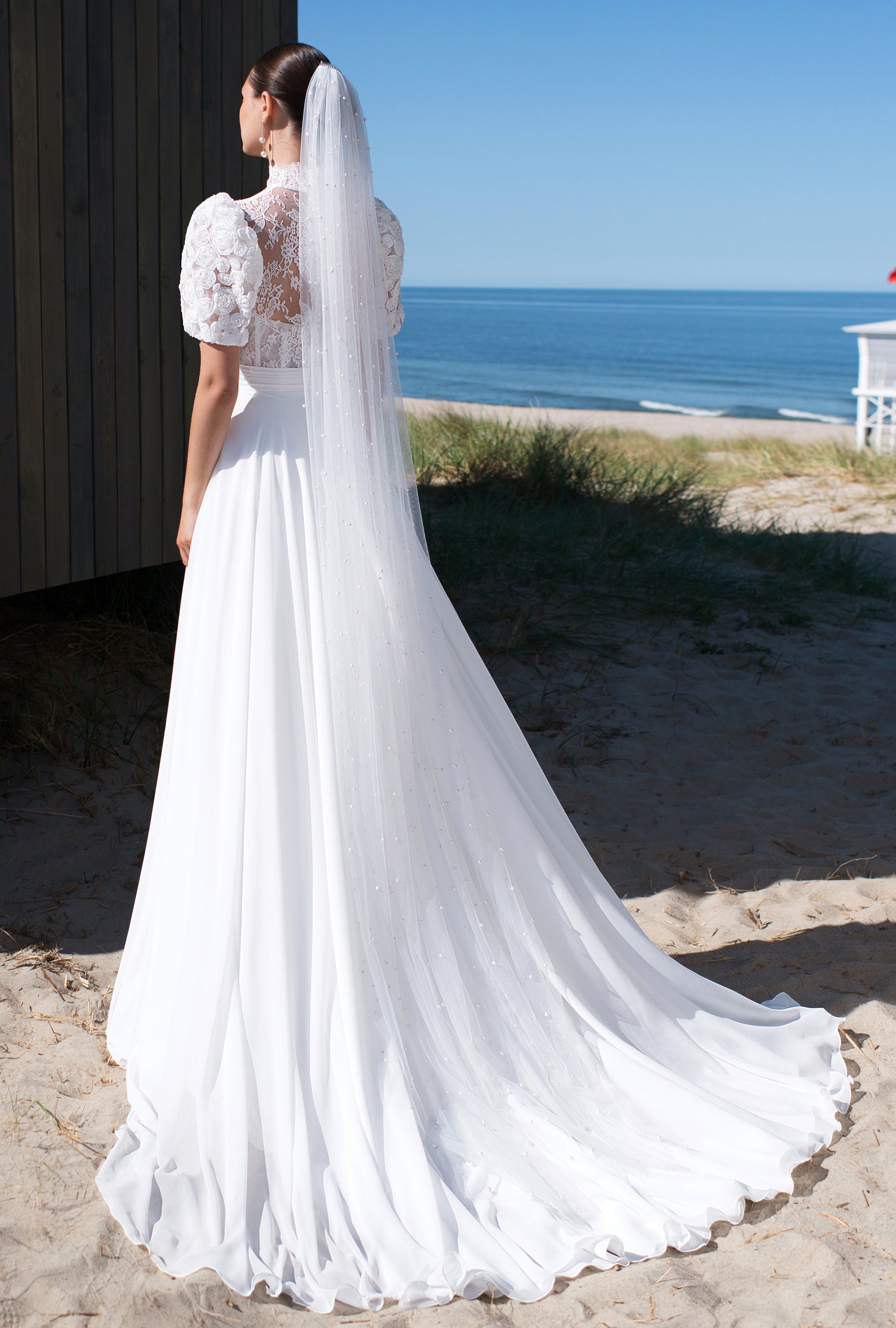 Oleandra A-line High neck Off White Wedding dress