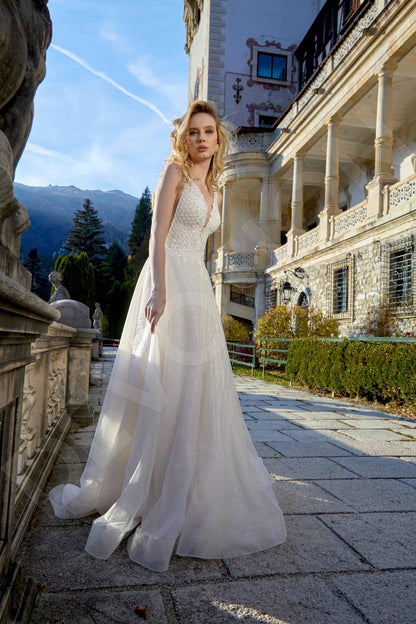 Matilda A-line Deep V-neck Milk Wedding dress