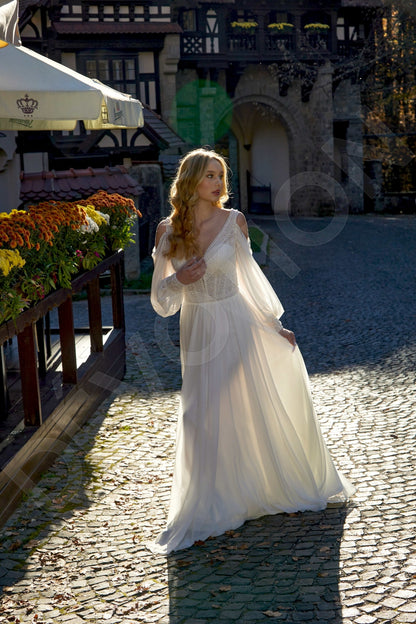 Emmie A-line V-neck Milk Wedding dress