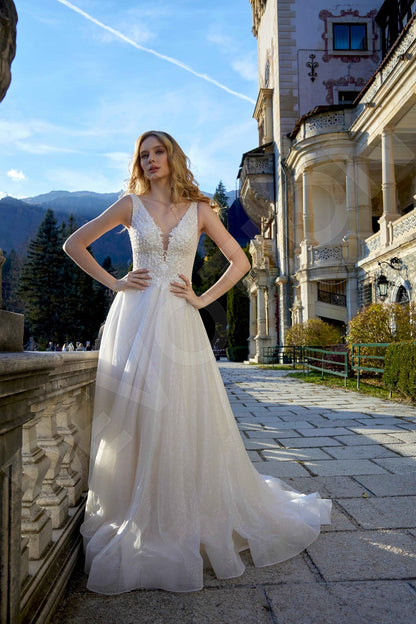 Matilda A-line Deep V-neck Milk Wedding dress