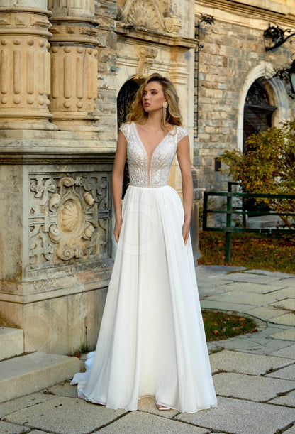 Sofiya A-line Deep V-neck Milk Wedding dress