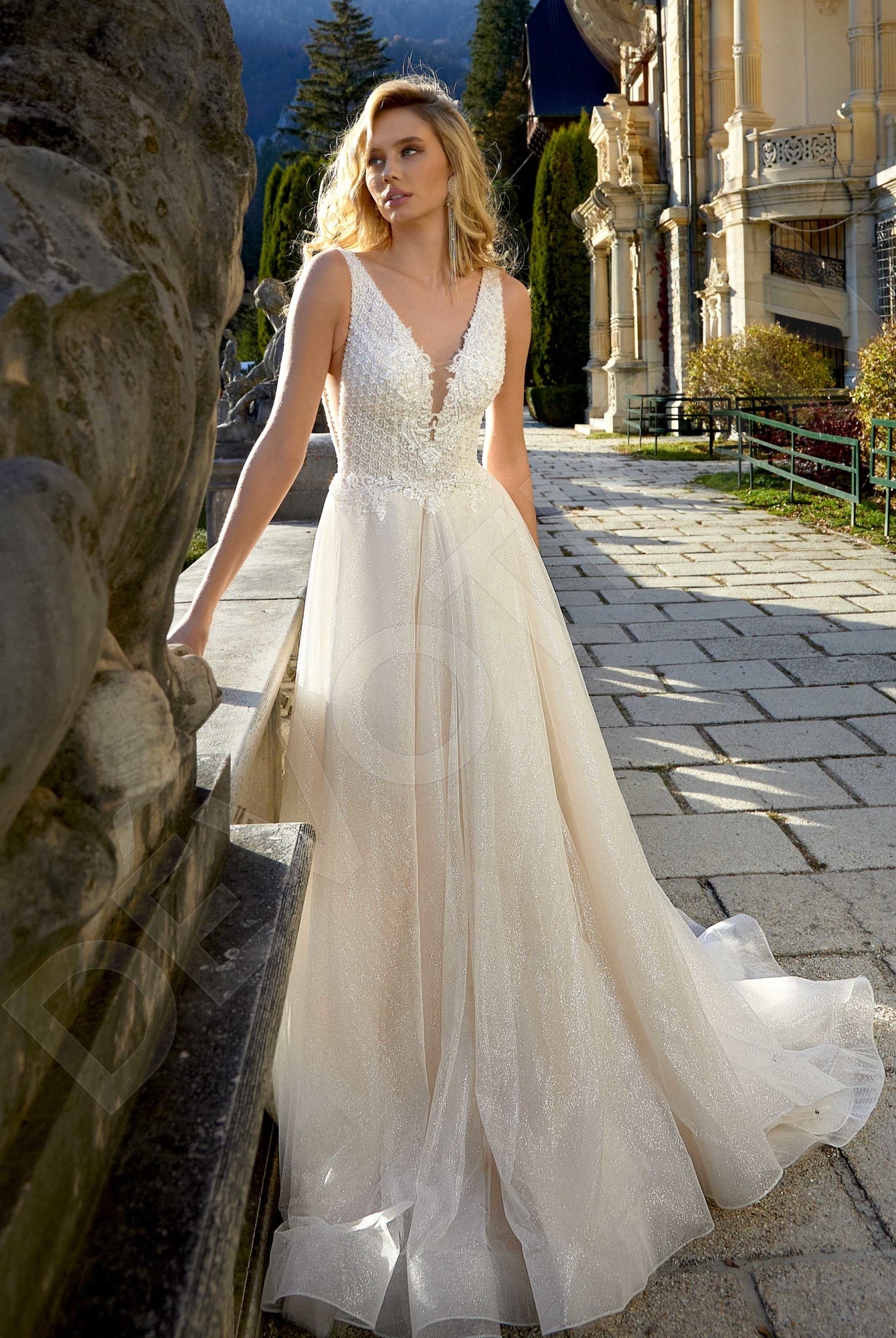 Matilda A-line Deep V-neck Milk Wedding dress