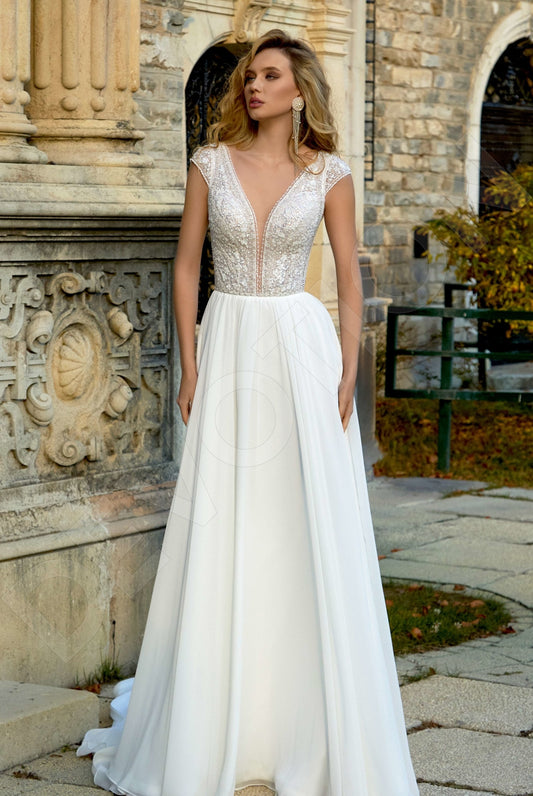 Sofiya A-line Deep V-neck Milk Wedding dress