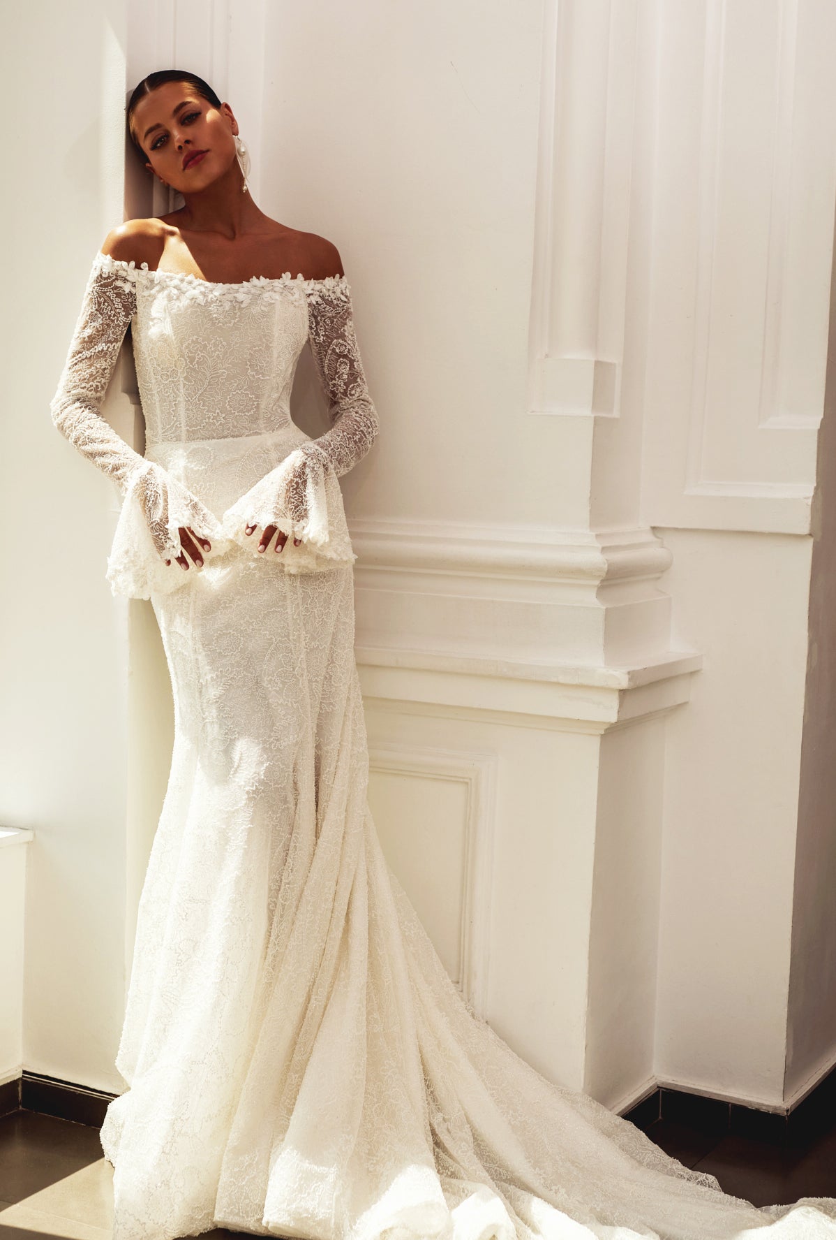 Nia Trumpet/Mermaid Off-shoulder/Drop shoulders Ivory Wedding dress