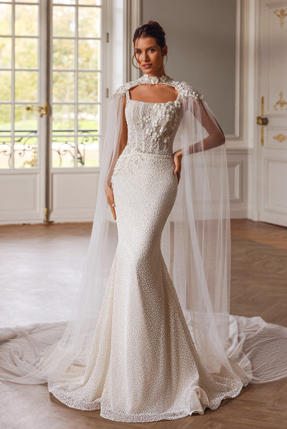 Jade-Léa Trumpet/Mermaid silhouette Straight across Milk Wedding dress