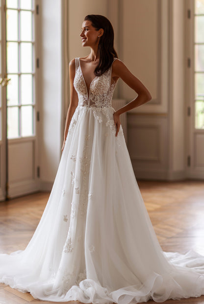 Amarette-Rose A-line Illusion Milk Wedding dress