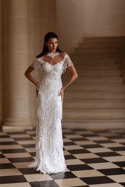 Marie-Beatrice Sheath/Column Jewel Milk Wedding dress