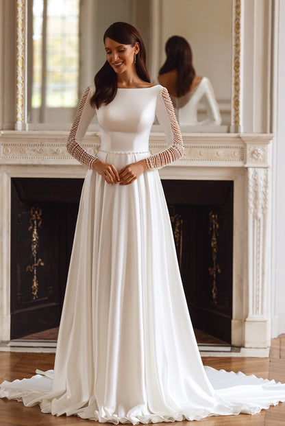 Lili-Rose A-line Boat/Bateau Milk Wedding dress