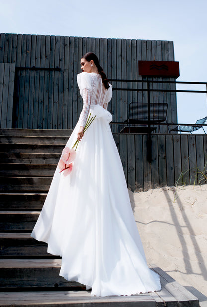 Mariska A-line Boat/Bateau Off White Wedding dress