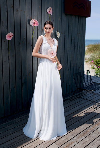 Kavili A-line V-neck Off White Wedding dress