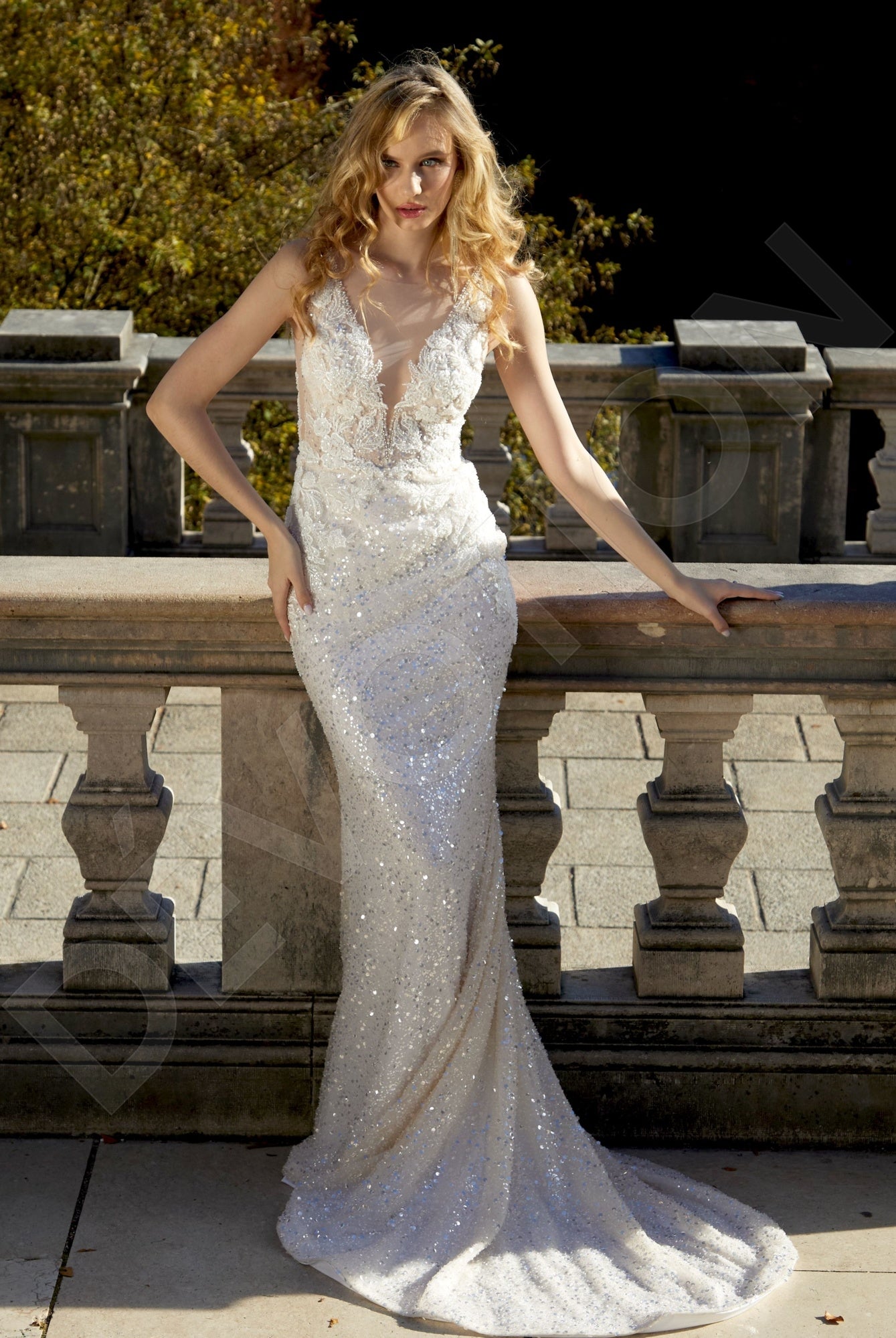 Yelizaveta Trumpet/Mermaid Deep V-neck Milk/Nude Wedding dress