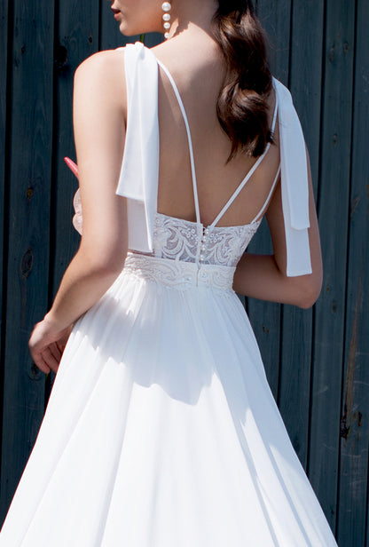 Kavili A-line V-neck Off White Wedding dress