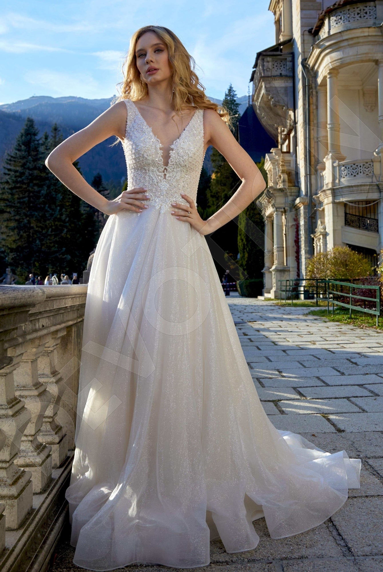 Matilda A-line Deep V-neck Milk Wedding dress