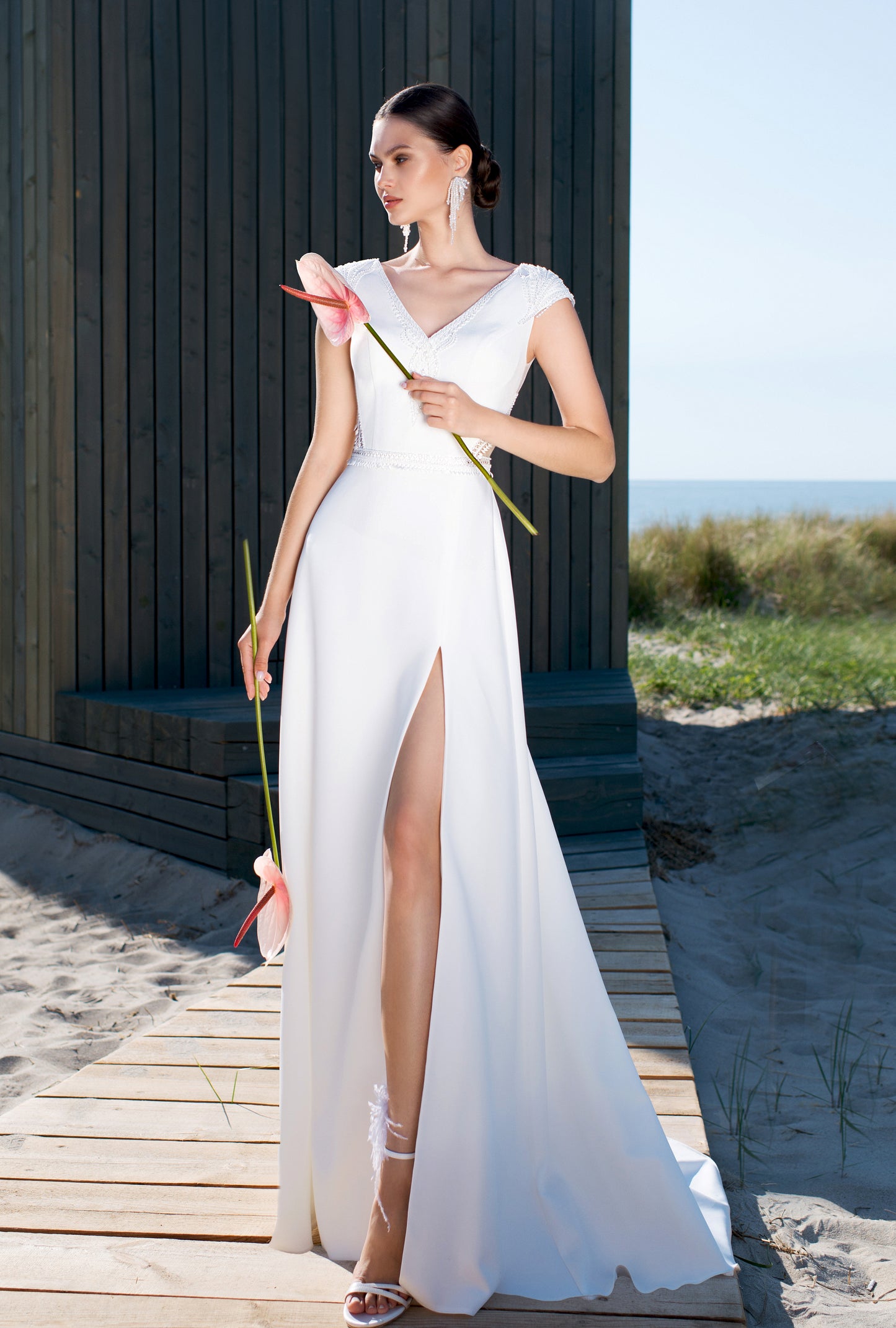 Maret A-line V-neck Off White Wedding dress