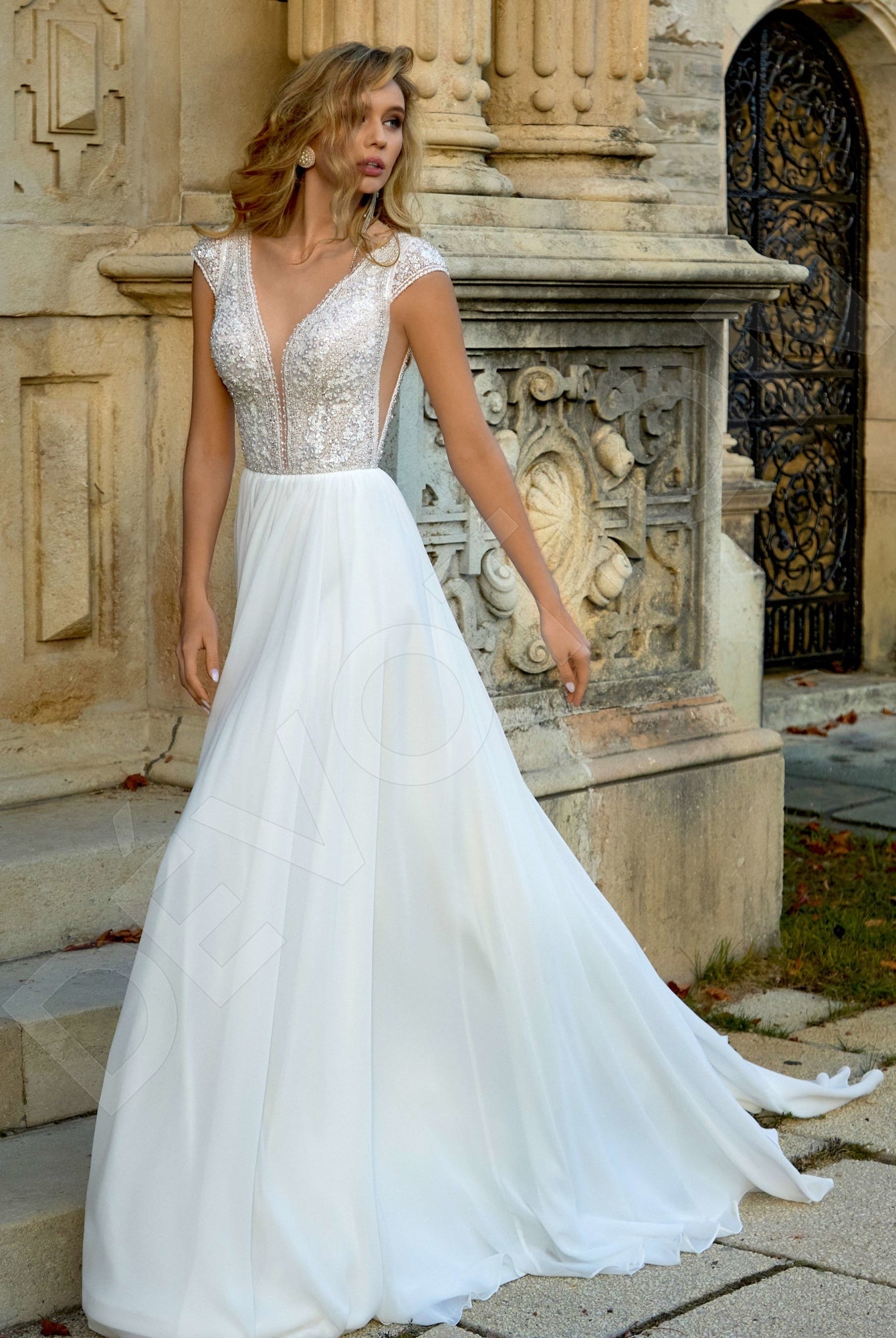 Sofiya A-line Deep V-neck Milk Wedding dress