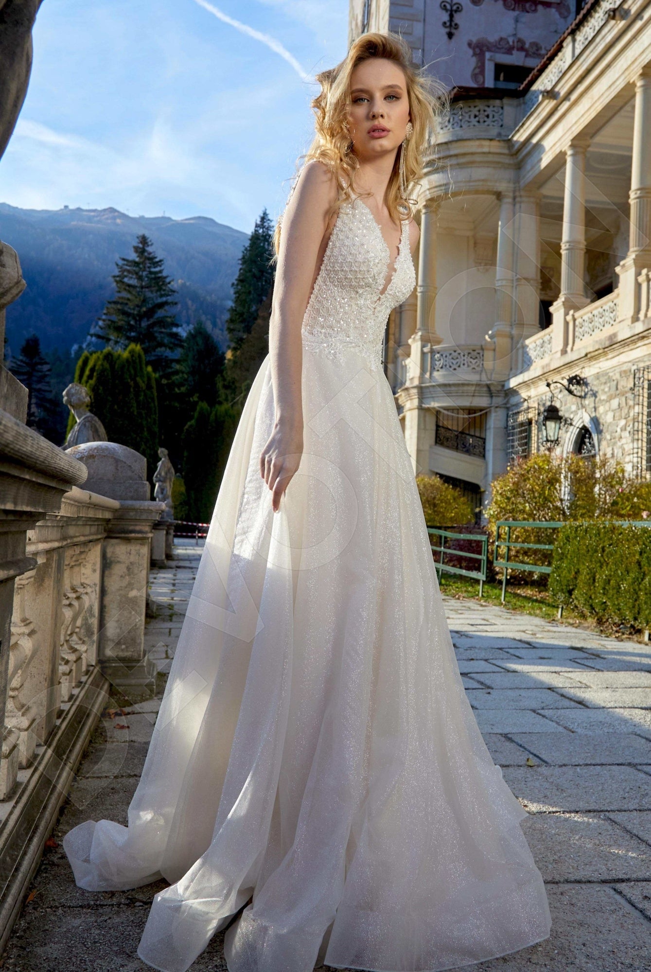 Matilda A-line Deep V-neck Milk Wedding dress