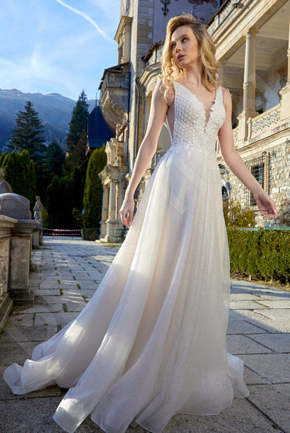 Matilda A-line Deep V-neck Milk Wedding dress