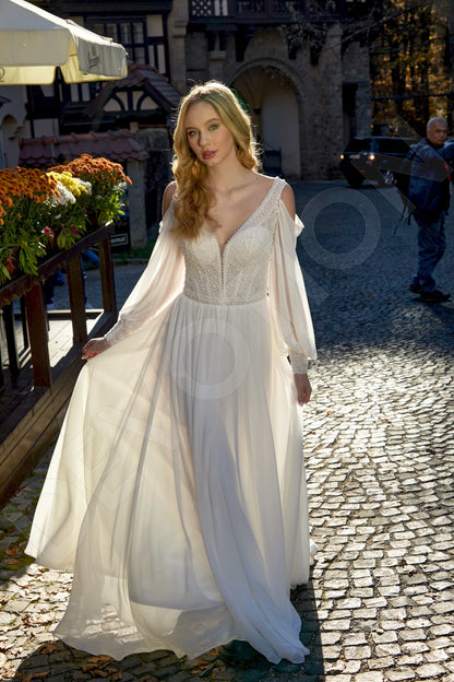 Emmie A-line V-neck Milk Wedding dress