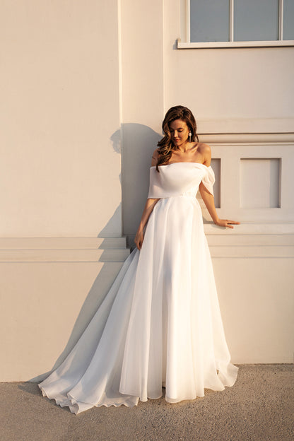 Abelia A-line Off-Shoulder Milk Wedding dress