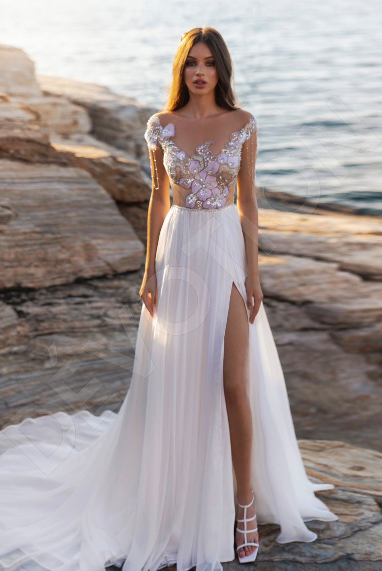 Ada A-line Illusion Ivory/Nude/Violet Wedding dress