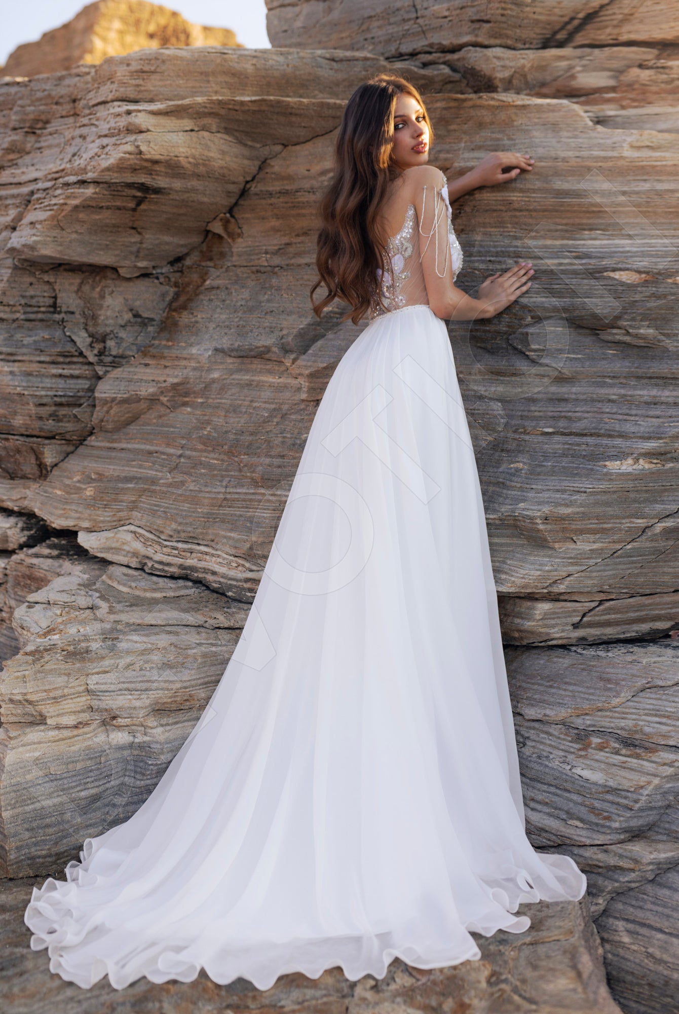 Ada A-line Illusion Ivory/Nude/Violet Wedding dress