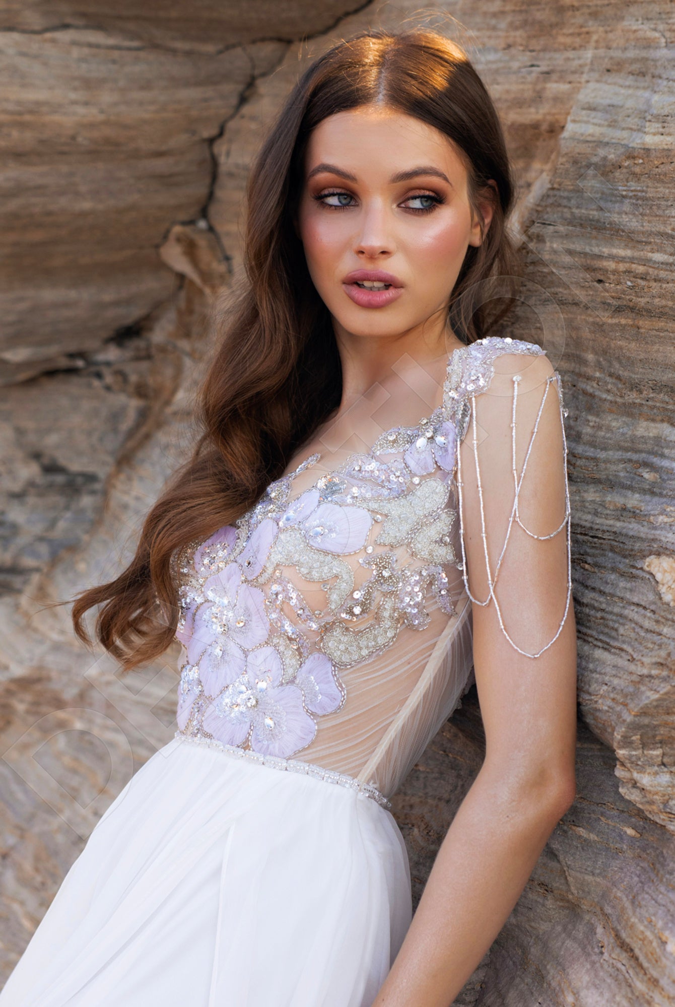 Ada A-line Illusion Ivory/Nude/Violet Wedding dress