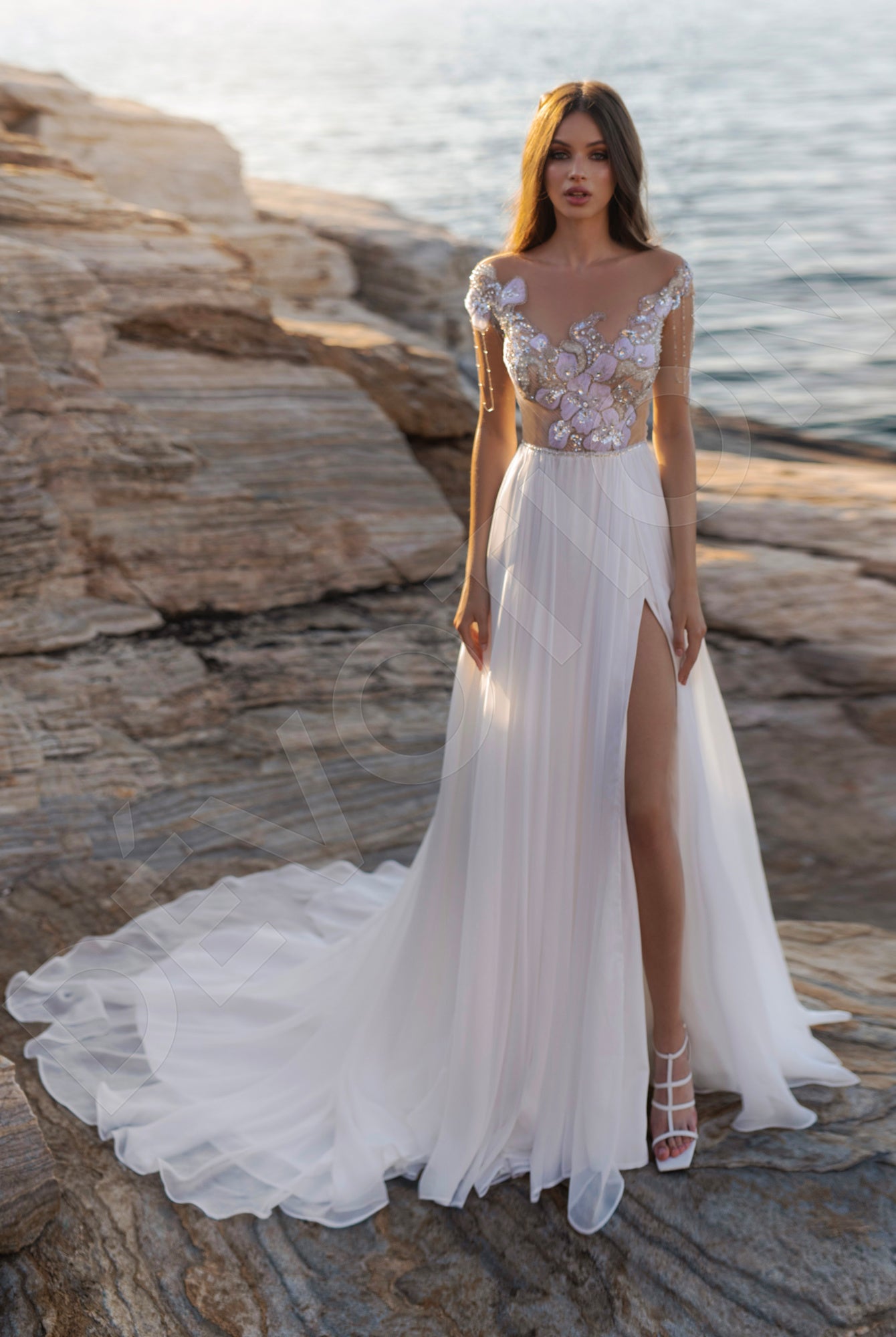 Ada A-line Illusion Ivory/Nude/Violet Wedding dress