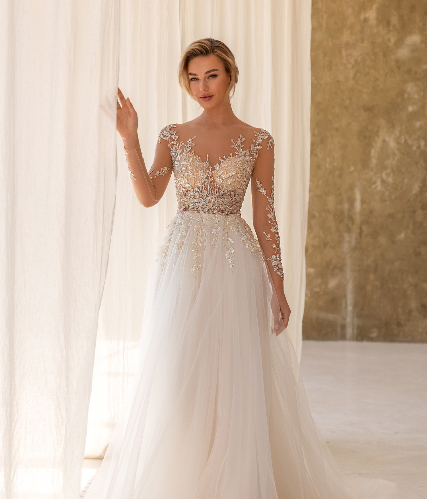 Aimee A-line Illusion Milk Champagne Wedding dress