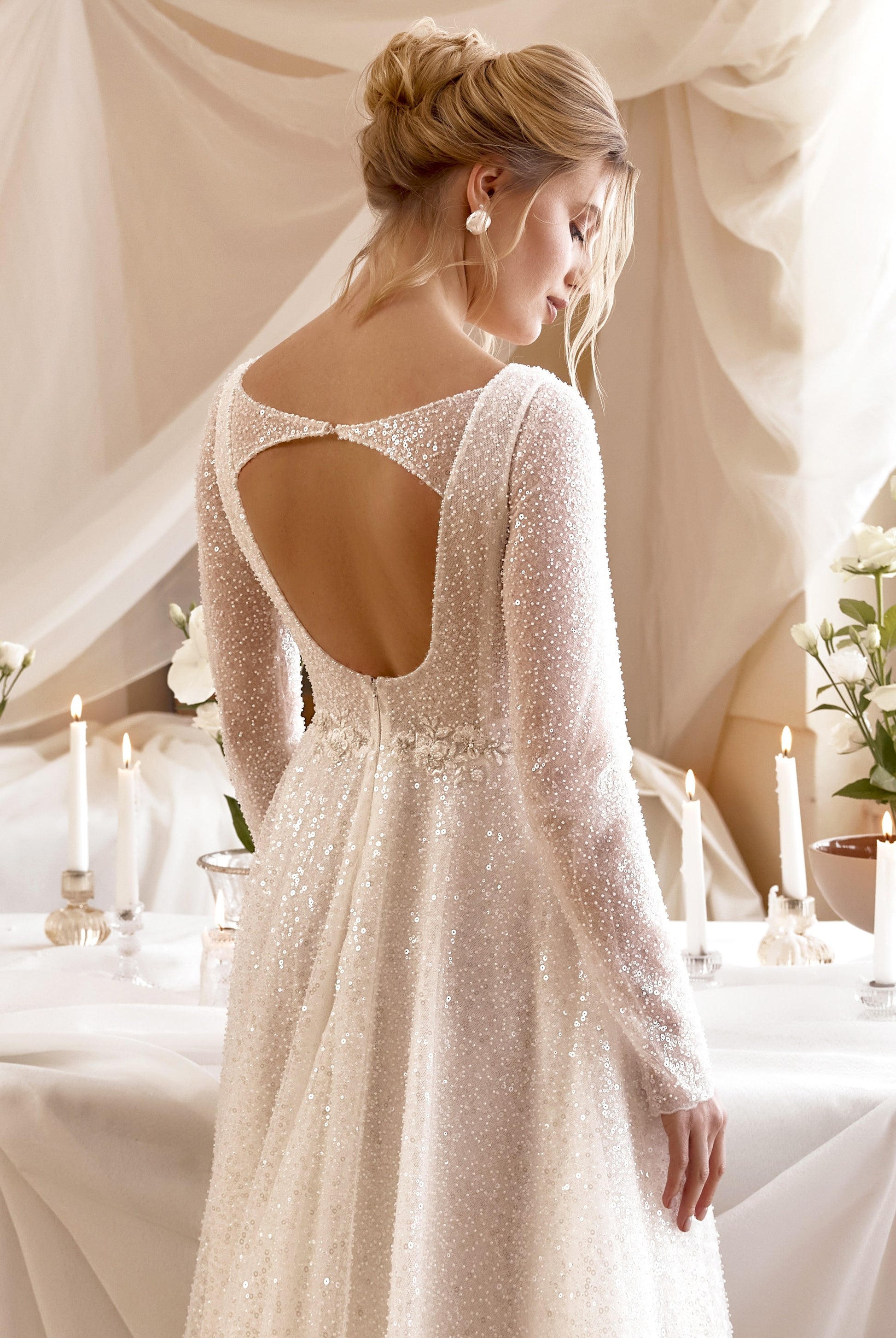 Amalia A-line Deep V-neck Milk Wedding dress