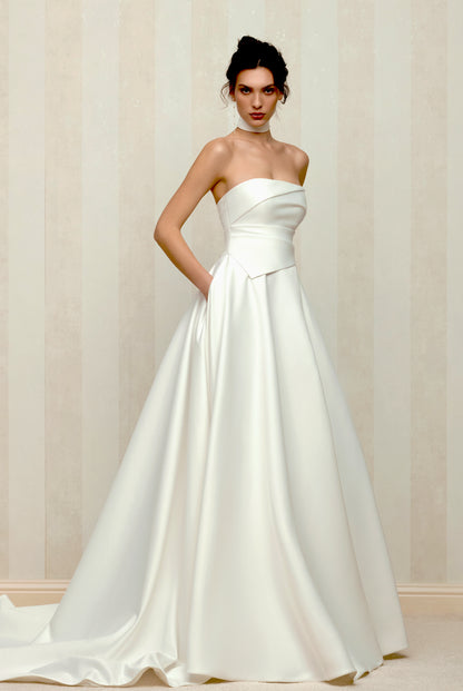 Balma A-line Straight across Milk Wedding dress