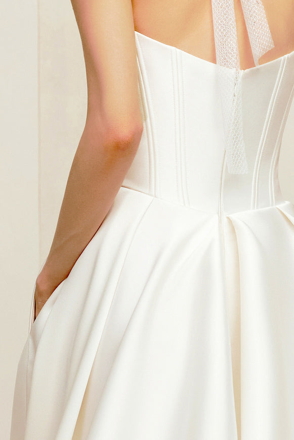 Danielin A-line Straight across Milk Wedding dress