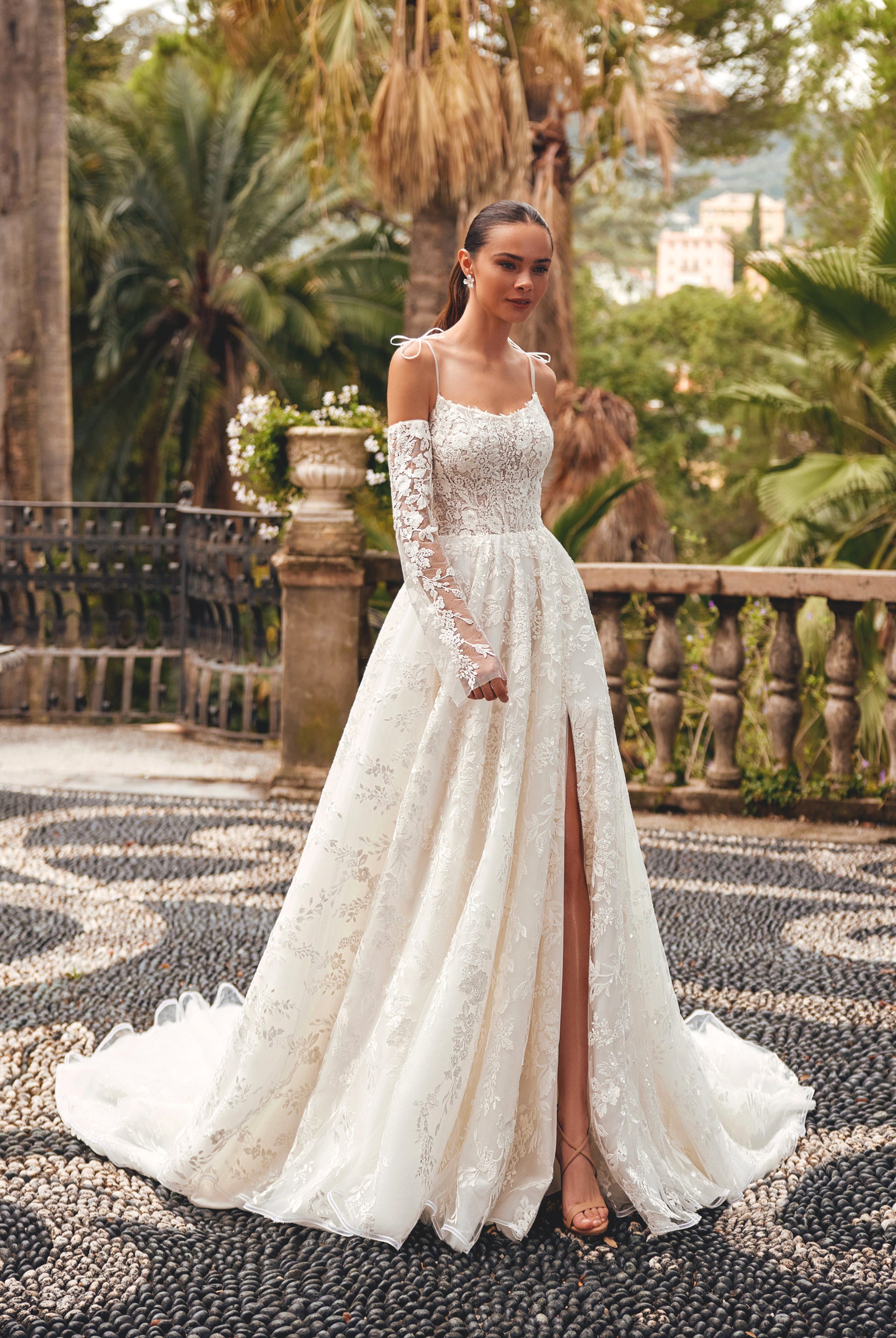 Aris A-line Straight across Ivory Wedding dress