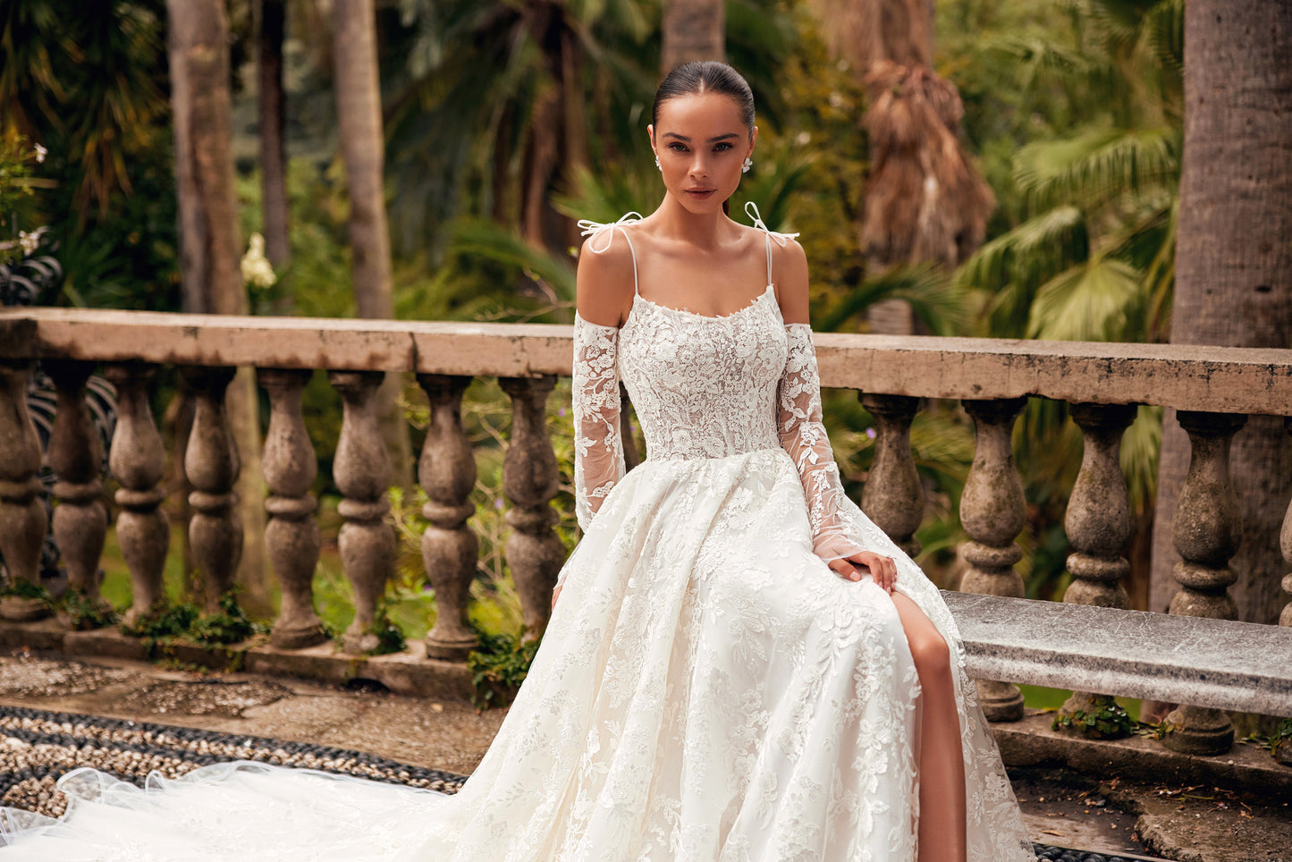 Aris A-line Straight across Ivory Wedding dress