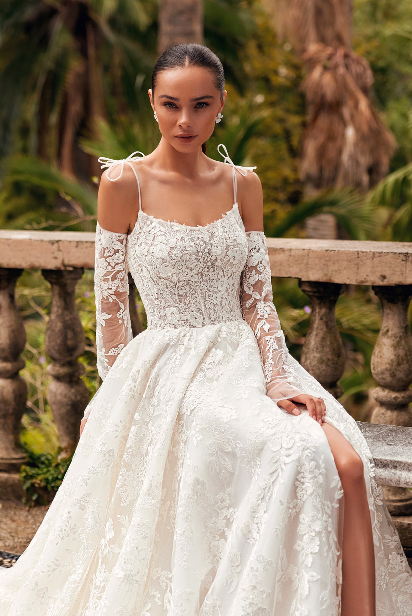 Aris A-line Straight across Ivory Wedding dress