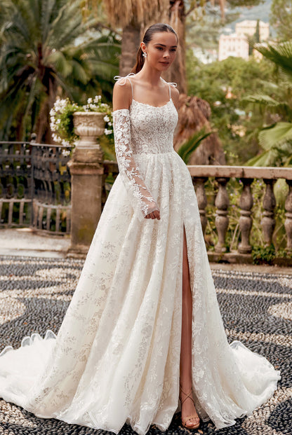 Aris A-line Straight across Ivory Wedding dress