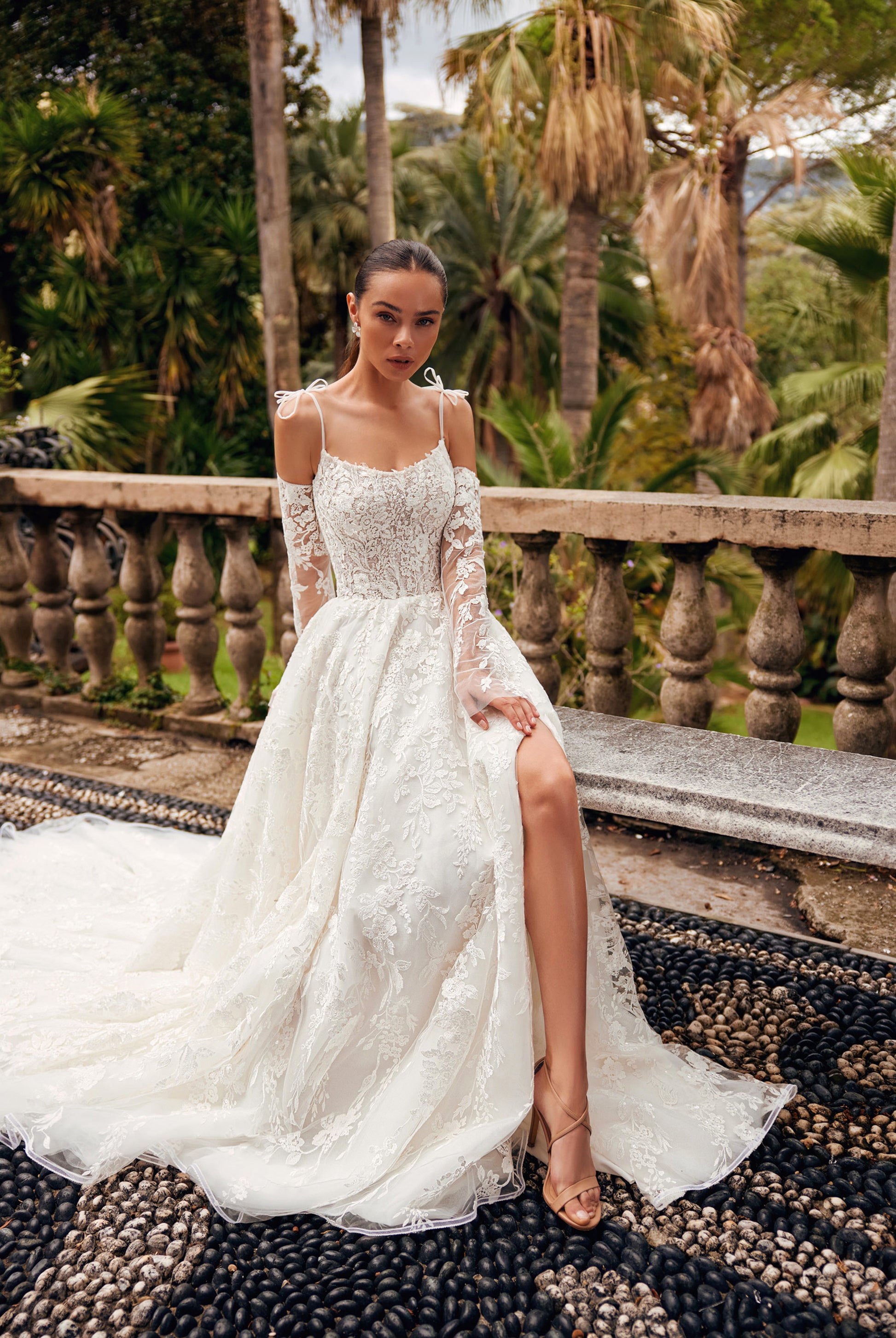 Aris A-line Straight across Ivory Wedding dress